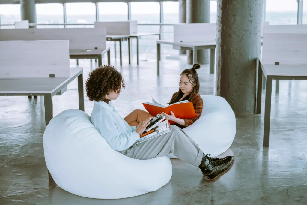Students doing pottery and knitting